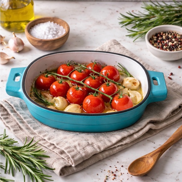 Pampered Chef Blue Enameled Cast Iron Baker 1qt - 32oz - New - Picture 8 of 8